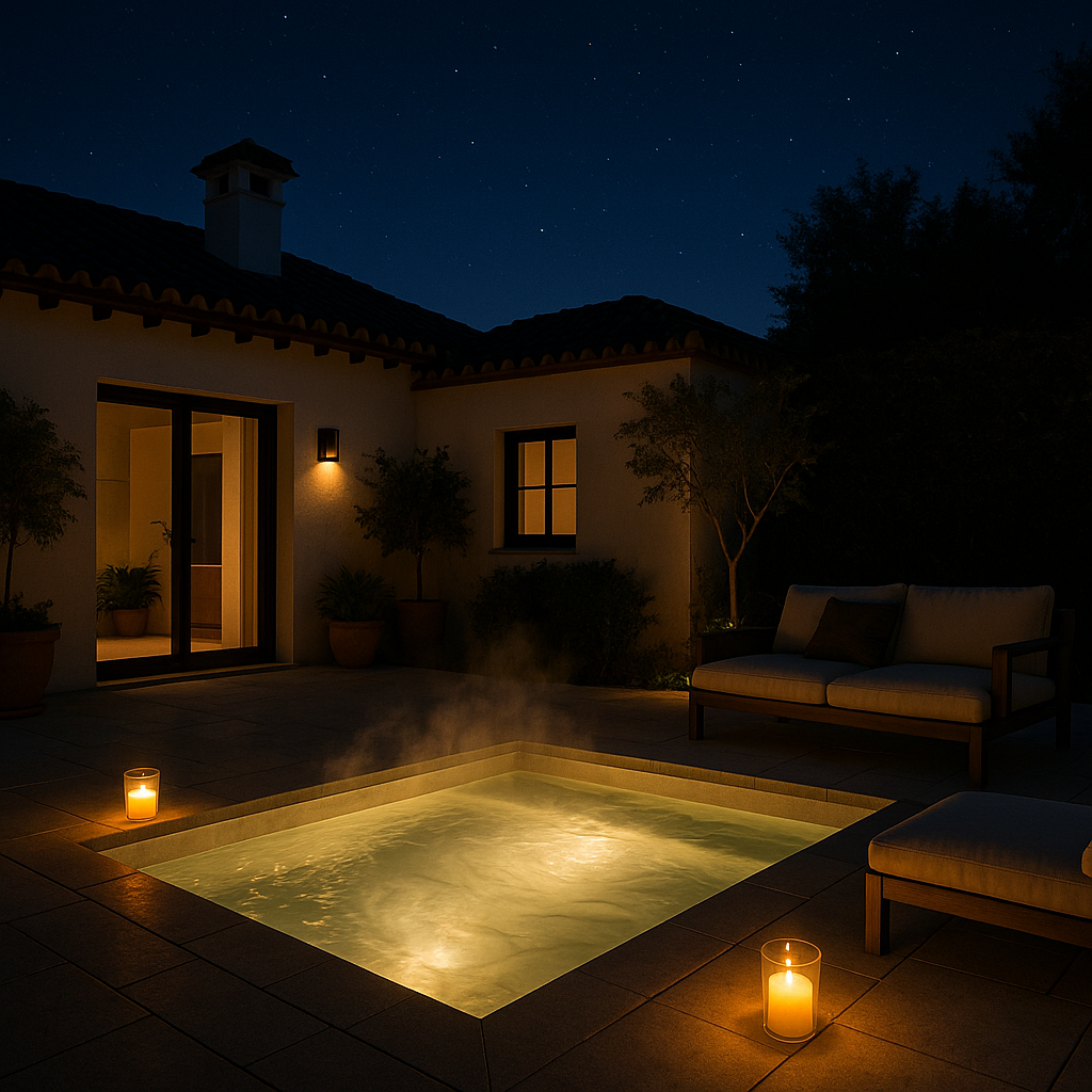 Minipiscina iluminada de noche con LEDs cálidos